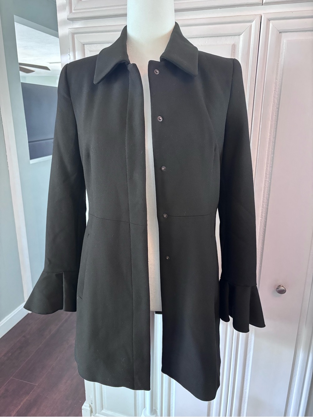Zara Black Ruffle Cuff Coat sz S - Picture 7 of 14